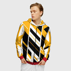 Толстовка 3D на молнии мужская Black and yellow stripes on a white background, цвет: 3D-красный — фото 2