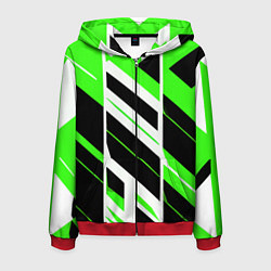 Толстовка 3D на молнии мужская Black and green stripes on a white background, цвет: 3D-красный