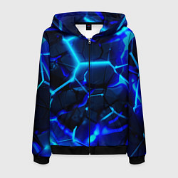 Мужская толстовка на молнии Яркие голубые неоновые плиты в разломе