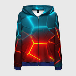 Мужская толстовка на молнии Голубые и красные неоновые плиты в разломе