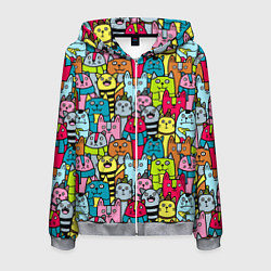 Толстовка 3D на молнии мужская Мультяшные котята, цвет: 3D-меланж