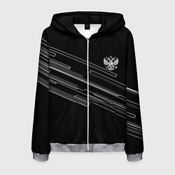 Толстовка 3D на молнии мужская Герб РФ полосы геометрия, цвет: 3D-меланж