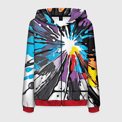 Толстовка 3D на молнии мужская Кляксы краски - абстракция, цвет: 3D-красный