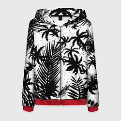 Толстовка 3D на молнии мужская Чёрно белые пальмы, цвет: 3D-красный