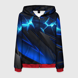 Толстовка 3D на молнии мужская Абстракция синяя из градиента и линий, цвет: 3D-красный