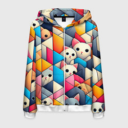 Толстовка 3D на молнии мужская Geometric pattern with kittens - ai art, цвет: 3D-белый