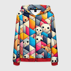 Толстовка 3D на молнии мужская Geometric pattern with kittens - ai art, цвет: 3D-красный