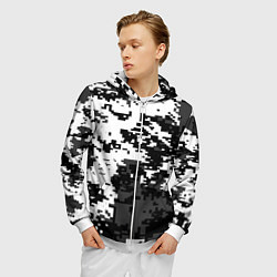 Толстовка 3D на молнии мужская Камуфляжные пиксели чёрно белый, цвет: 3D-белый — фото 2