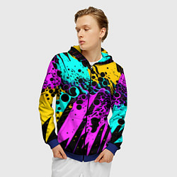 Толстовка 3D на молнии мужская Разноцветная неоновая абстракция - нейроарт, цвет: 3D-синий — фото 2