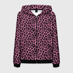 Мужская толстовка на молнии Шкура леопарда в черно розовую текстуру