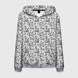 Толстовка 3D на молнии мужская Черно белый узор с ящерицами - паттерн, цвет: 3D-меланж