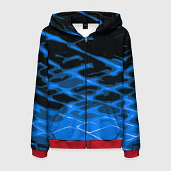 Толстовка 3D на молнии мужская Синие абстрактные полосы на чёрном фоне, цвет: 3D-красный