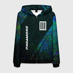 Толстовка 3D на молнии мужская Paramore glitch blue, цвет: 3D-черный
