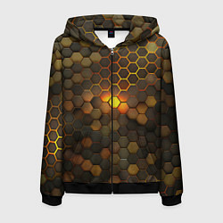 Мужская толстовка на молнии Светящиеся коричневый соты - тепловая энергия