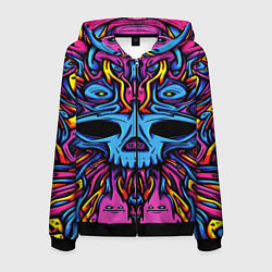 Толстовка 3D на молнии мужская Skull tatoo steel, цвет: 3D-черный