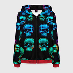 Толстовка 3D на молнии мужская Neon skulls - ai art pattern, цвет: 3D-красный