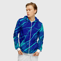 Толстовка 3D на молнии мужская Яркий сине-голубой абстрактная текстура, цвет: 3D-белый — фото 2