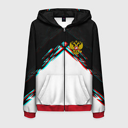 Толстовка 3D на молнии мужская Краски глитч герб РФ, цвет: 3D-красный