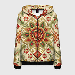 Толстовка 3D на молнии мужская Русские классические узоры и орнамент, цвет: 3D-черный