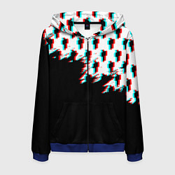Толстовка 3D на молнии мужская Billie Eilish pattern glitch, цвет: 3D-синий