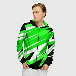 Толстовка 3D на молнии мужская Geometry stripes green, цвет: 3D-черный — фото 2