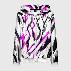Толстовка 3D на молнии мужская Чёрно-розовые агрессивные полосы на белом фоне, цвет: 3D-белый