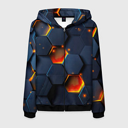 Толстовка 3D на молнии мужская Шестигранники с подсветкой, цвет: 3D-черный