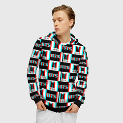 Толстовка 3D на молнии мужская BTS glitch pattern, цвет: 3D-черный — фото 2