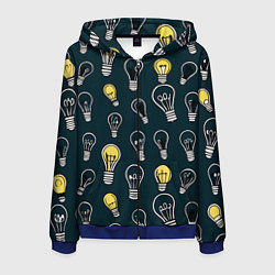 Толстовка 3D на молнии мужская Инновации паттерн - лампочки электрические излучен, цвет: 3D-синий