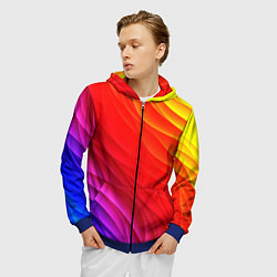 Толстовка 3D на молнии мужская Абстрактные волны текстура, цвет: 3D-синий — фото 2