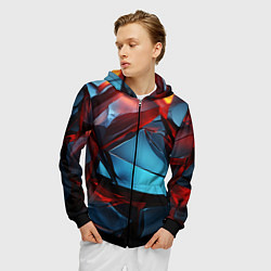 Толстовка 3D на молнии мужская Камни в красном освещении, цвет: 3D-черный — фото 2