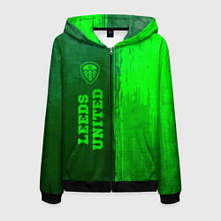 Толстовка 3D на молнии мужская Leeds United - green gradient по-вертикали, цвет: 3D-черный