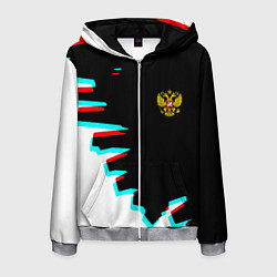 Толстовка 3D на молнии мужская Герб текстура глитч, цвет: 3D-меланж