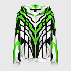 Мужская толстовка на молнии Агрессивные чёрно-зелёные полосы на белом фоне