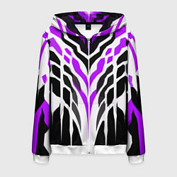 Толстовка 3D на молнии мужская Агрессивные фиолетово-белые полосы на чёрном фоне, цвет: 3D-белый