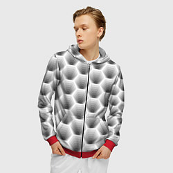 Толстовка 3D на молнии мужская Неоновые соты, цвет: 3D-красный — фото 2