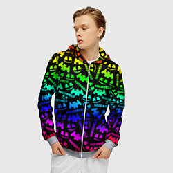 Толстовка 3D на молнии мужская Marshmello neon steel pattern, цвет: 3D-меланж — фото 2