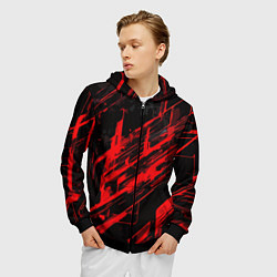 Толстовка 3D на молнии мужская Red stripes on a black background, цвет: 3D-черный — фото 2