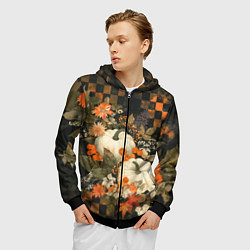 Толстовка 3D на молнии мужская Бледные тыквы, цвет: 3D-черный — фото 2