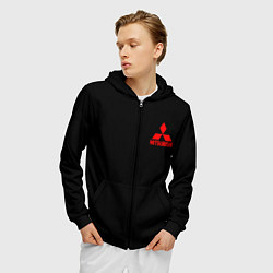 Толстовка 3D на молнии мужская Mitsubishi logo, цвет: 3D-черный — фото 2