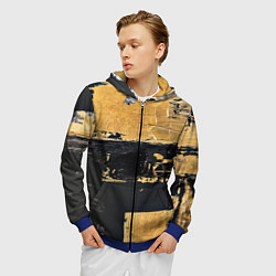 Толстовка 3D на молнии мужская Абстракция черная и коричневая краска, цвет: 3D-синий — фото 2