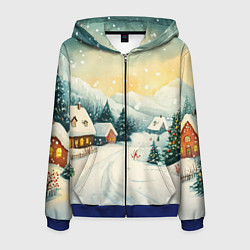 Толстовка 3D на молнии мужская Праздничная деревушка, цвет: 3D-синий