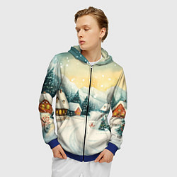Толстовка 3D на молнии мужская Праздничная деревушка, цвет: 3D-синий — фото 2