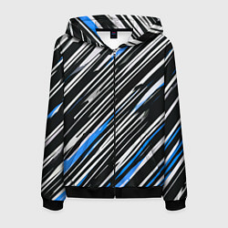 Мужская толстовка на молнии Диагональные сине-белые полосы на чёрном фоне