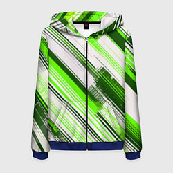 Мужская толстовка на молнии Зелёные диагональные полосы на белом фоне