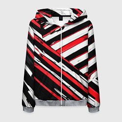 Мужская толстовка на молнии Красно-белые диагональные полосы на чёрном фоне