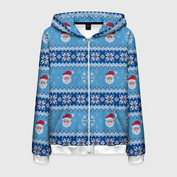 Толстовка 3D на молнии мужская Вязаный новогодний узор с Дедом Морозом, цвет: 3D-белый