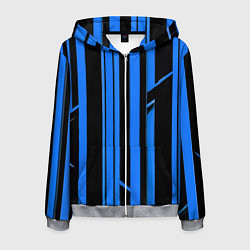 Мужская толстовка на молнии Толстые синие полосы на чёрном фоне