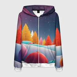 Толстовка 3D на молнии мужская Яркие новогодние елки, цвет: 3D-белый