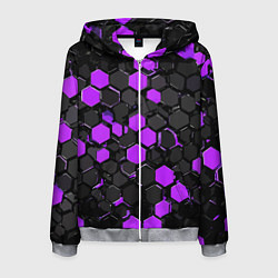 Мужская толстовка на молнии Фиолетово-серые шестиугольники на чёрном фоне